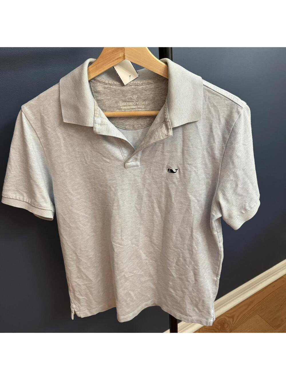 Vineyard Vines, Edgartown Polo, Grey/Light Blue, Mens XS
